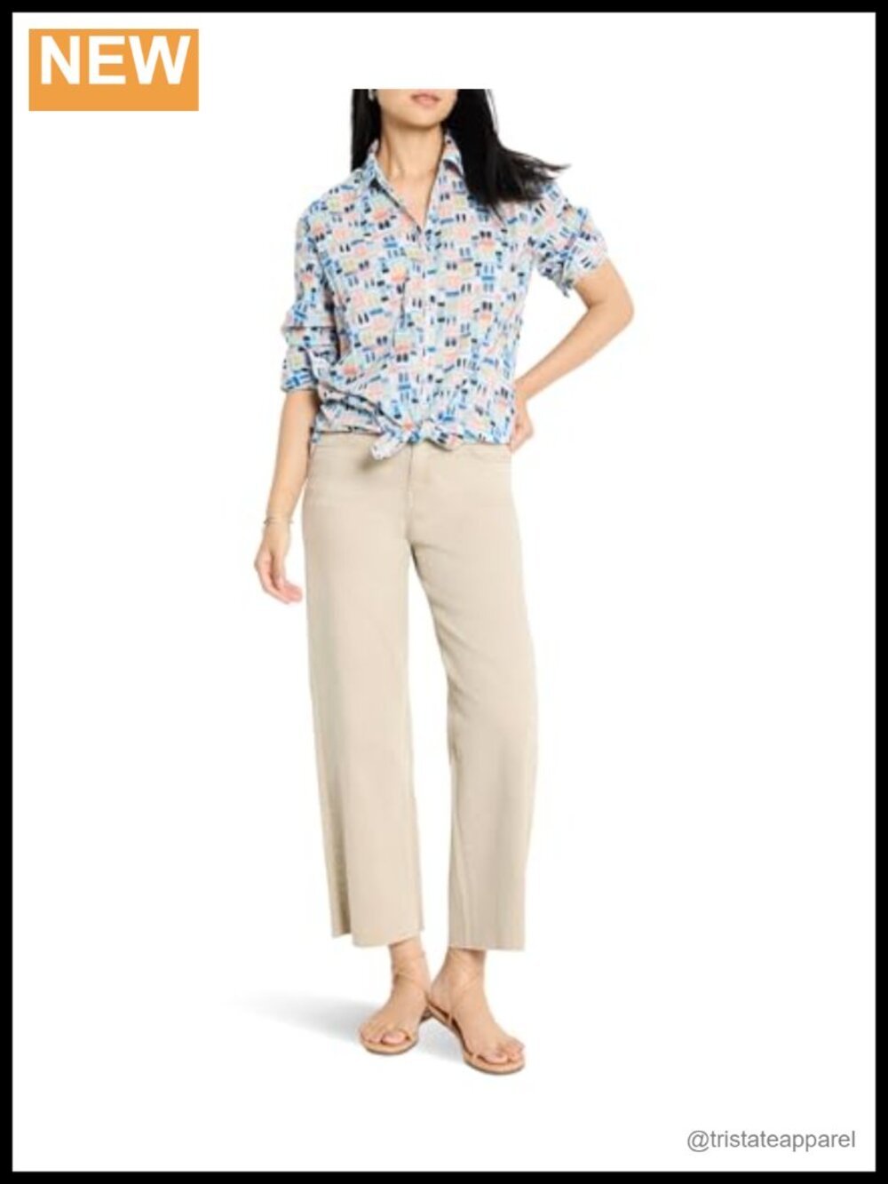 NIC+ZOE Portofino Cotton Boyfriend Shirt Blue Multi